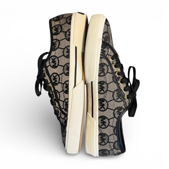 Michael Kors Boerum Signature Logo Sneakers Athletic Shoes Black Beige 7 Holiday - Picture 4 of 6